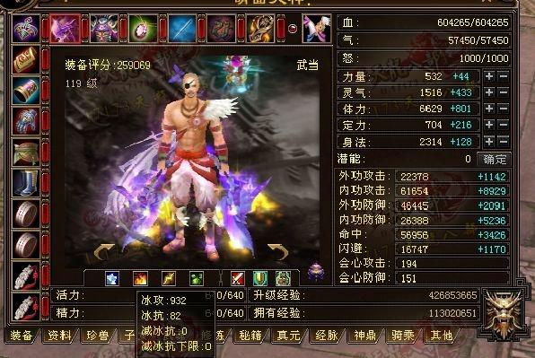 全五武当派玩家晒属性:裸属性超过9000 血量已达60W